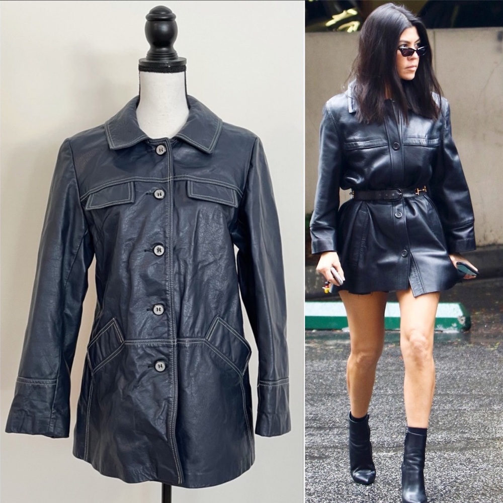 Vintage 70s Navy Blue Leather Jacket